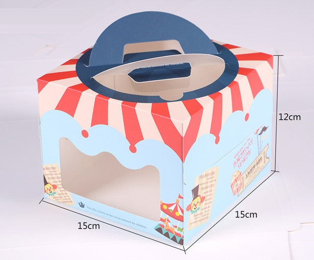100 set 4 inch cake box with window handle Kraft paper cheese cake box kids Birthday wedding home Party Circus soldier supply