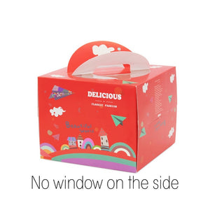 100 set 4 inch cake box with window handle Kraft paper cheese cake box kids Birthday wedding home Party Circus soldier supply