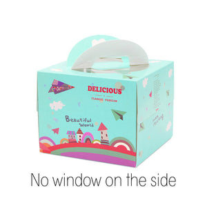 100 set 4 inch cake box with window handle Kraft paper cheese cake box kids Birthday wedding home Party Circus soldier supply